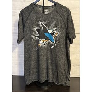 Reebok San Jose Sharks Men's Shirt L Dark Gray Dri-Fit Polyester NHL Tee EC